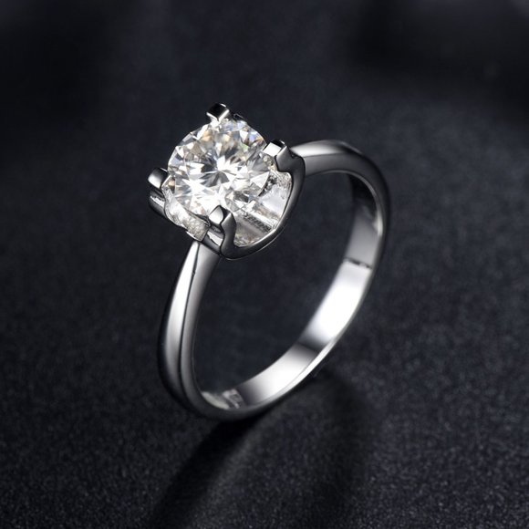 1 Carat Moissanite Solitaire Ring with 925 Sterling Silver Band - Picture 1 of 9